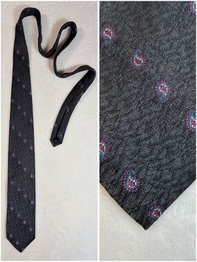 Ferrell Reed Men's Paisley Gray Purple Blue Silk Wool Handmade Woven Classic Tie